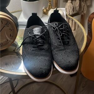 Black Knit Lace-Up Shoes